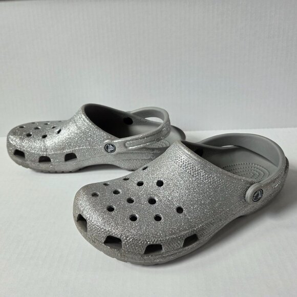 Crocs Shoes Womens 8 Silver Glitter Classic Clogs Slip Ons Sandals - Picture 5 of 12